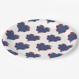 Assiettes En Carton American Stars and Stripes Hearts Patriotique