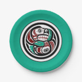 Assiettes En Carton Amérindien Noir Blanc Haïda Otter Saumon (Devant)