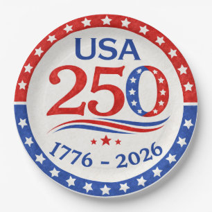 Assiettes En Carton Amérique 250 1776 2026 Patriotique États-Unis 