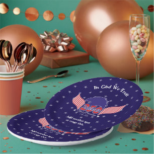 Assiettes En Carton Amérique 250e-Esprit de liberté-Bleu-Texte modifia