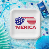 Assiettes En Carton Amérique Lunettes de soleil bleu blanc rouge (Fête)