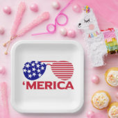 Assiettes En Carton Amérique Lunettes de soleil bleu blanc rouge (Fête)