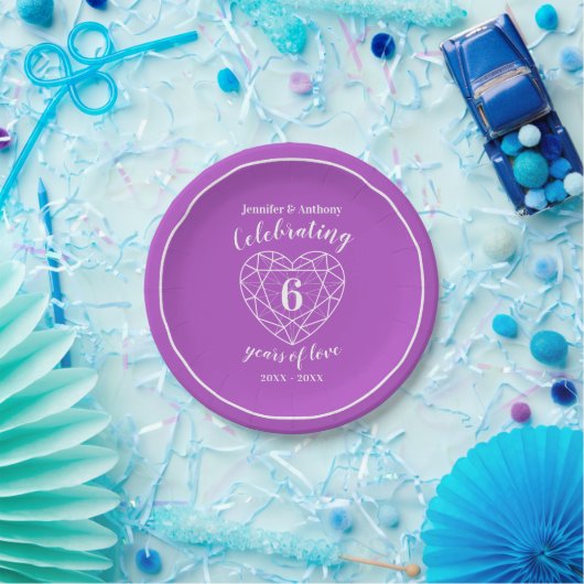Assiettes En Carton Amethyst anniversaire 6 ans plaques personnalisées (Fête)