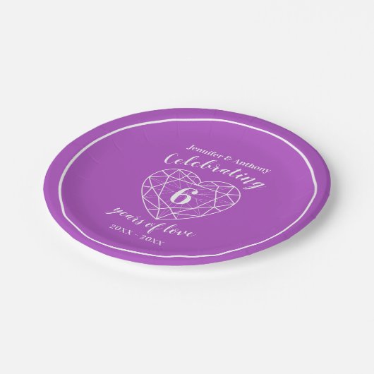 Assiettes En Carton Amethyst anniversaire 6 ans plaques personnalisées (Angle)