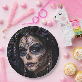 Assiettes En Carton Améthyste Orchidée Calavera – Crâne de Sucre Gothi