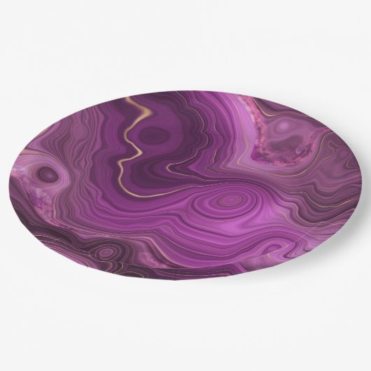 Assiettes En Carton Améthyste Violet Et Agate Abstrait Or (Angle)