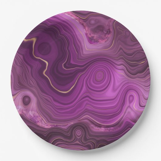 Assiettes En Carton Améthyste Violet Et Agate Abstrait Or (Devant)