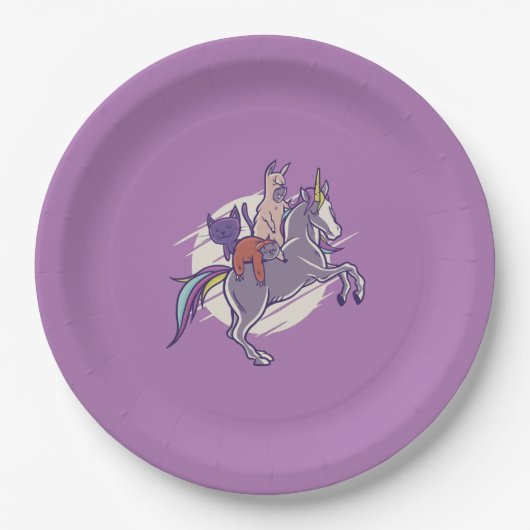 Assiettes En Carton Amis magiques |Unicorne, Alpaca, Kitten, Sloth (Devant)