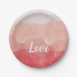 Assiettes En Carton Amour à l'aquarelle rose