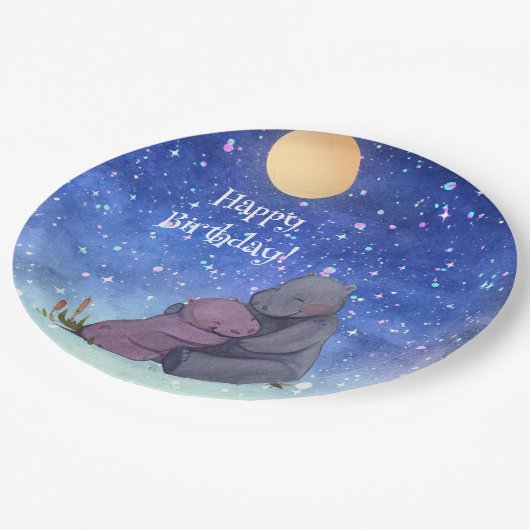 Assiettes En Carton Amour, Baby Hippo et sa mère, (Angle)