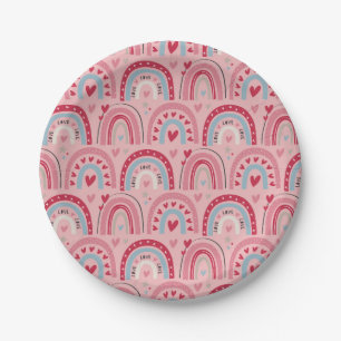 Assiettes En Carton Amour Coeur Valentines Jour Arc-en-ciel rond