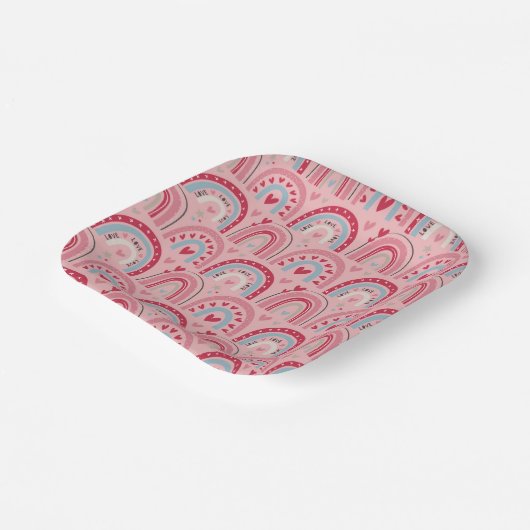 Assiettes En Carton Amour Coeur Valentines Jour Carré arc-en-ciel (Angulaire)