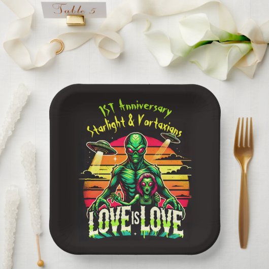 Assiettes En Carton Amour cosmique entre deux Aliens (Mariage)