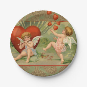 Assiettes En Carton Amour Cupidons Antique Vintage Saint-Valentin
