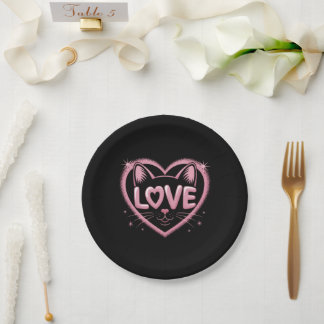 Assiettes En Carton Amour de chat scintillant
