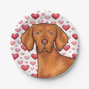 Assiettes En Carton Amour de chien Vizsla avec motif de cœur rouge et