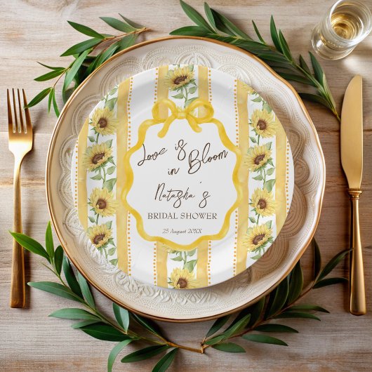 Assiettes En Carton Amour en fleurs tournesols nuptiale douche monogra