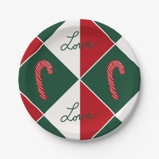 Assiettes En Carton Amour et Canne de Bonbon