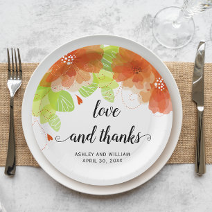 Assiettes En Carton Amour et grâce aux fleurs orange, mariage floraux