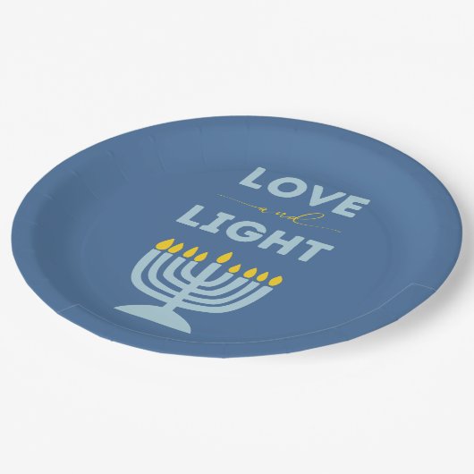 Assiettes En Carton "Amour et Lumière" Juif Menorah Blue Hanoukka (Angle)