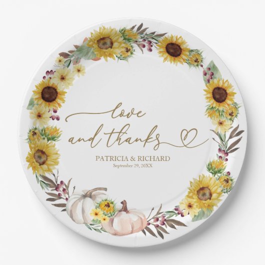 Assiettes En Carton Amour Et Merci Mariage Citrouille Sunflower (Devant)