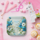 Assiettes En Carton Amour Éternel Fête de Mariage Florale Bleue (Fête)