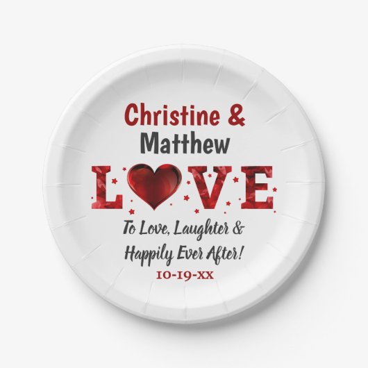 Assiettes En Carton Amour Rire Heureusement Jamais Après Mariage Rouge (Devant)