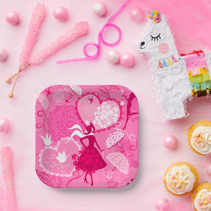 Assiettes En Carton Amour romantique Silhouette Motif Coeurs roses