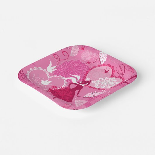 Assiettes En Carton Amour romantique Silhouette Motif Coeurs roses (Angulaire)