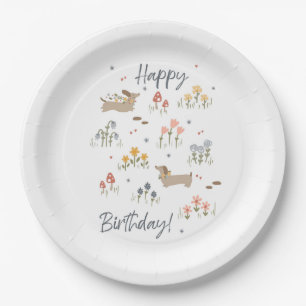 Assiettes En Carton Amoureux de Dachshund Bonne fête florale d'anniver