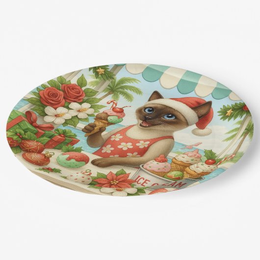 Assiettes En Carton Amoureux des chats de Noël en juillet (Angle)