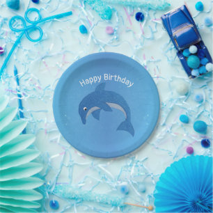 Assiettes En Carton Amusant Bleu Étincelle Comme Dauphin Jumping Anniv