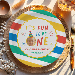 Assiettes En Carton Amusant d'être un garçon coloré 1er anniversaire