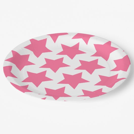 Assiettes En Carton Amusant, grand rose chaud étoiles motif - Plaques  (Angle)