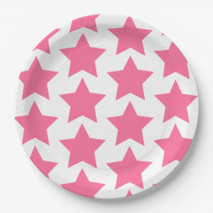 Assiettes En Carton Amusant, grand rose chaud étoiles motif - Plaques