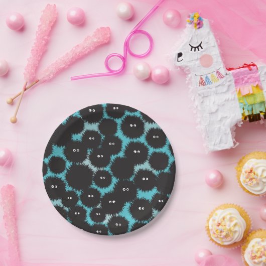 Assiettes En Carton Amusant monstres noirs moelleux (Fête)