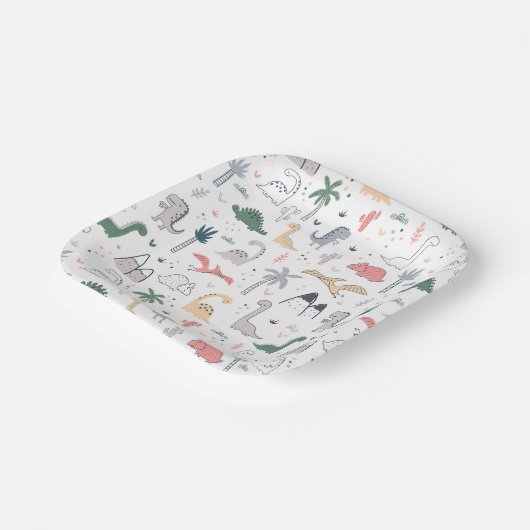 Assiettes En Carton Amusant Pastel Dinosaur Motif de scène (Angulaire)