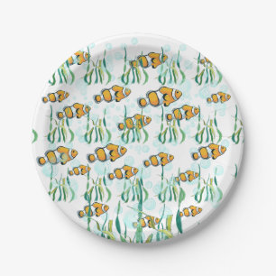 Assiettes En Carton Amusant poisson clown orange blanc noir bulles ble
