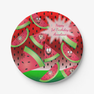 Assiettes En Carton Amusant visage Watermelon Design