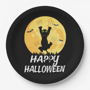 Assiettes En Carton Amusante Lune de chat Noir Joyeux Halloween