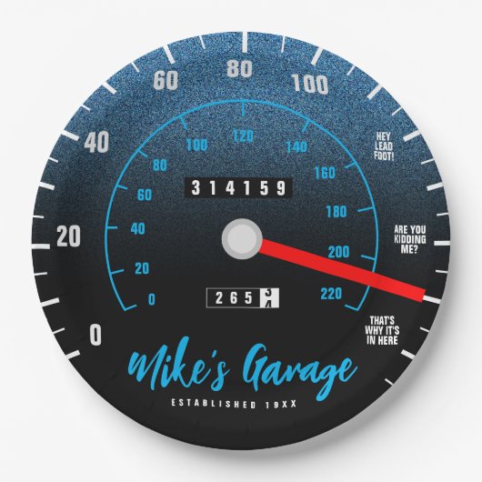 Assiettes En Carton Amusante voiture Manly Odometer Speedometer Partie (Devant)