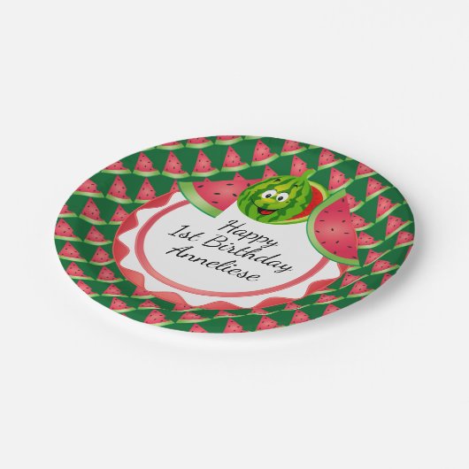 Assiettes En Carton Amusante Watermelon Thème d'anniversaire pour enfa (Angle)