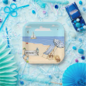 Assiettes En Carton Amusement À La Plage Bleu Aqua Aquarelle Scène (Fête)