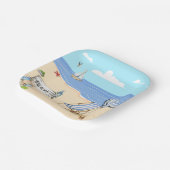 Assiettes En Carton Amusement À La Plage Bleu Aqua Aquarelle Scène (Angulaire)