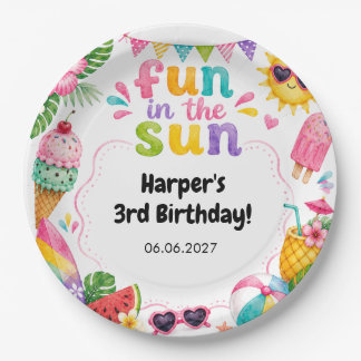 Assiettes En Carton Amusement au soleil Anniversaire d'été tropical