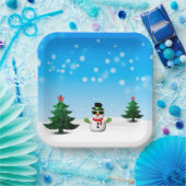Assiettes En Carton Amusement cool Snowman Sparkly Noël Arbres bleus (Fête)