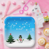 Assiettes En Carton Amusement cool Snowman Sparkly Noël Arbres bleus (Fête)