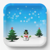 Assiettes En Carton Amusement cool Snowman Sparkly Noël Arbres bleus (Recto)
