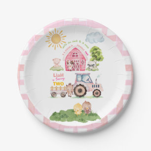 Assiettes En Carton Amusement de la cour de ferme Rose 2e Anniversaire