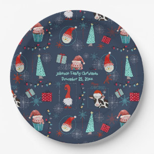 Assiettes En Carton Amusement de Noël Nom personnalisé et Date
